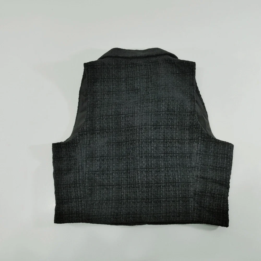 Joie Womens Size 12 Charcoal Grey Tweed Cropped Vest‎ Pearl Buttons